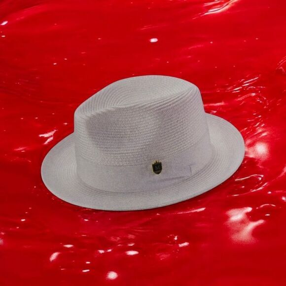 MONTIQUE MENS WHITE WIDE BRIM PINCH FEDORA HAT W/ MATCHING GROSGRAIN RIBBON H42 - Picture 1 of 8